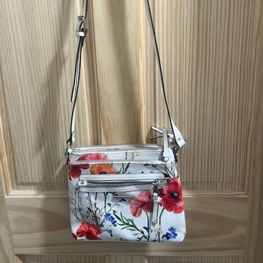 Dana Buchman floral print crossbody bag, widely identified as the "Gracie" model